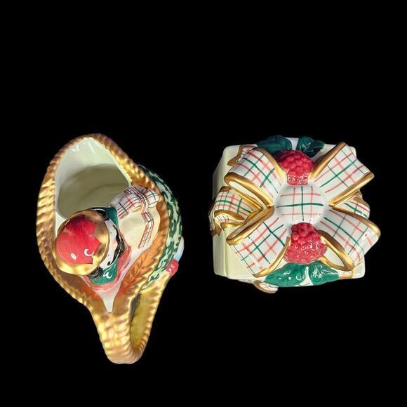 Christmas Sugar Bowl With Lid And Creamer Set Embossed Ceramic Box New‎ READ - Picture 5 of 9